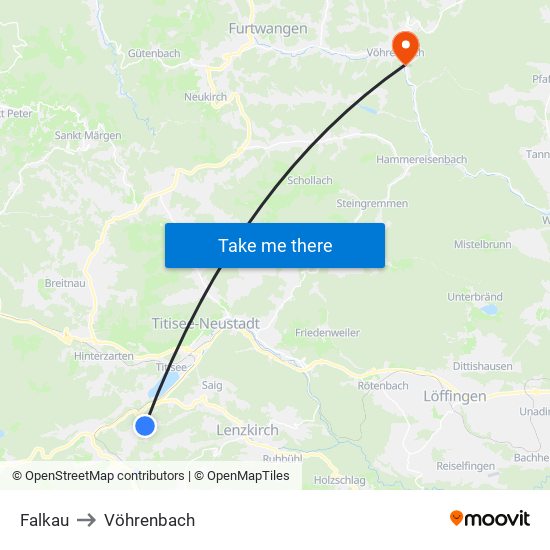 Falkau to Vöhrenbach map