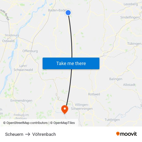 Scheuern to Vöhrenbach map