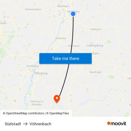 Südstadt to Vöhrenbach map