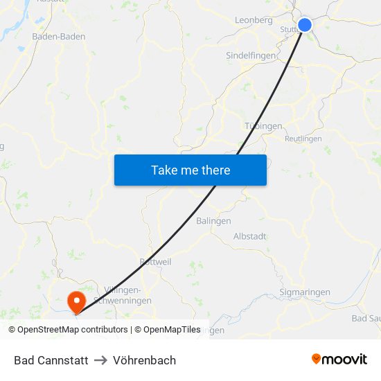 Bad Cannstatt to Vöhrenbach map