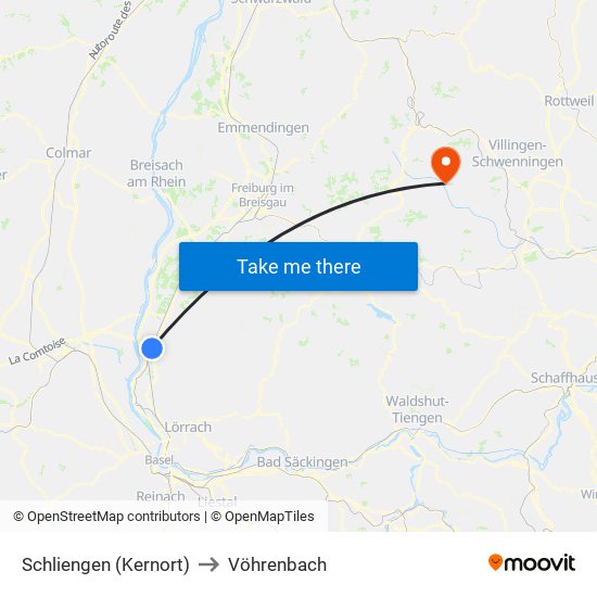 Schliengen (Kernort) to Vöhrenbach map