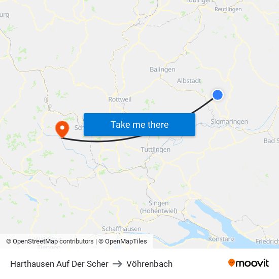 Harthausen Auf Der Scher to Vöhrenbach map