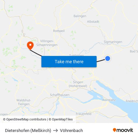 Dietershofen (Meßkirch) to Vöhrenbach map
