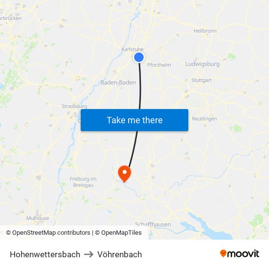 Hohenwettersbach to Vöhrenbach map