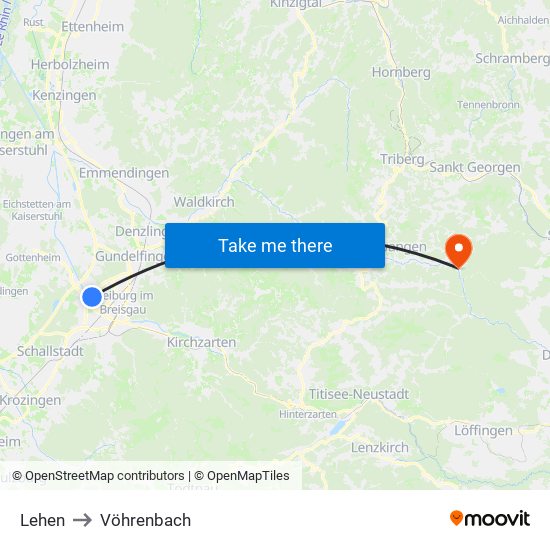 Lehen to Vöhrenbach map