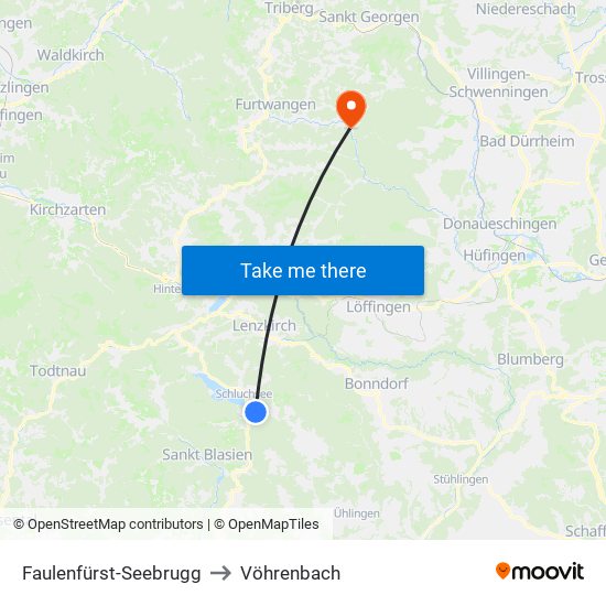 Faulenfürst-Seebrugg to Vöhrenbach map