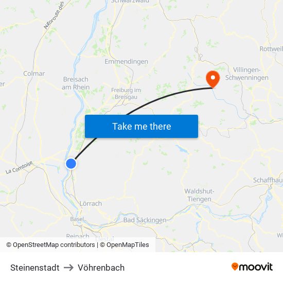 Steinenstadt to Vöhrenbach map