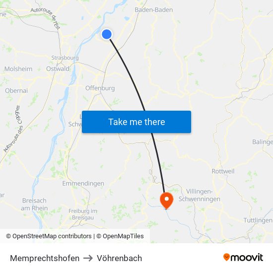 Memprechtshofen to Vöhrenbach map