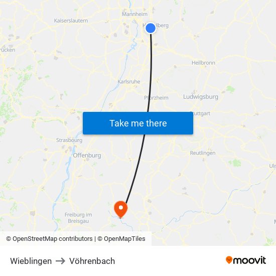 Wieblingen to Vöhrenbach map