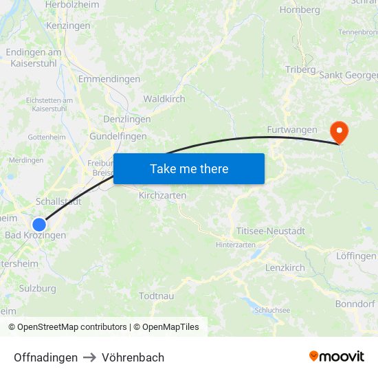Offnadingen to Vöhrenbach map