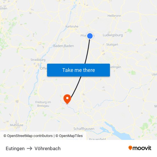 Eutingen to Vöhrenbach map