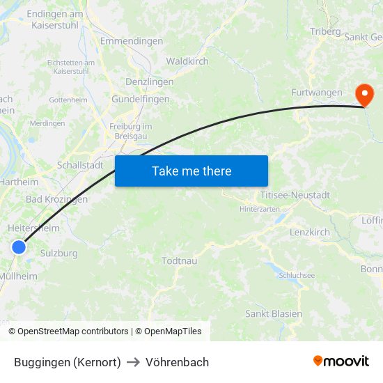 Buggingen (Kernort) to Vöhrenbach map