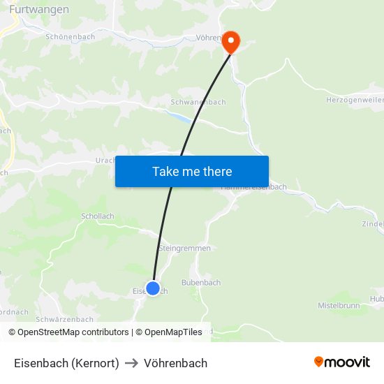 Eisenbach (Kernort) to Vöhrenbach map