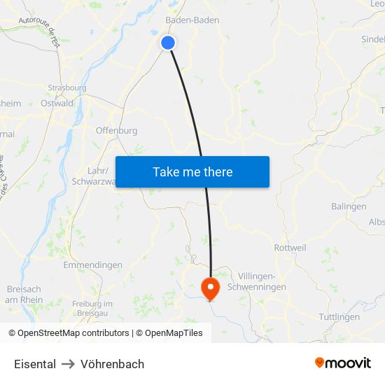 Eisental to Vöhrenbach map