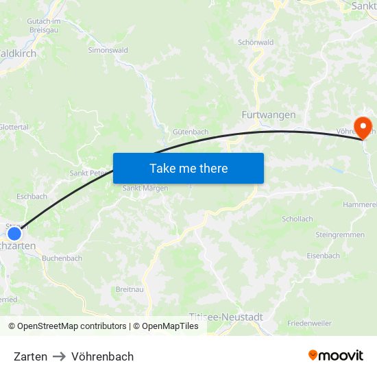 Zarten to Vöhrenbach map