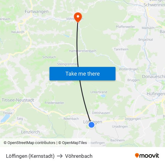 Löffingen (Kernstadt) to Vöhrenbach map