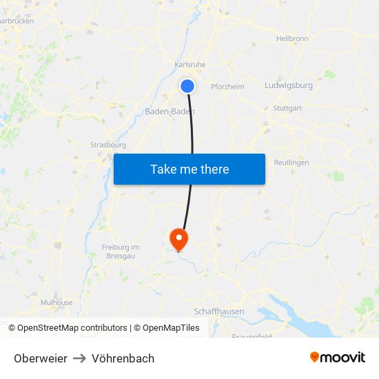 Oberweier to Vöhrenbach map