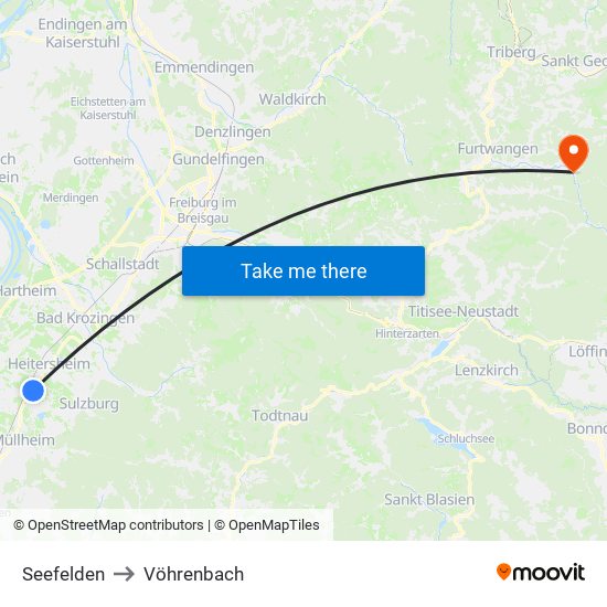 Seefelden to Vöhrenbach map