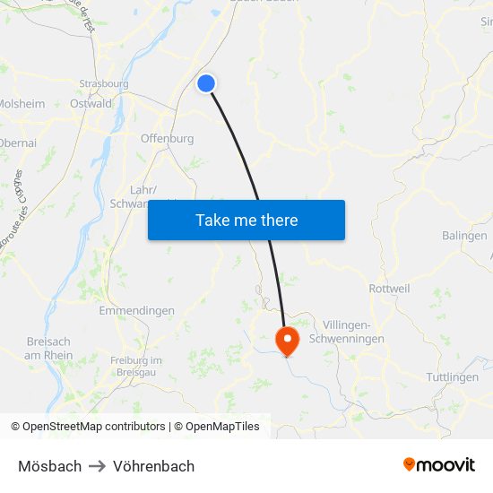 Mösbach to Vöhrenbach map