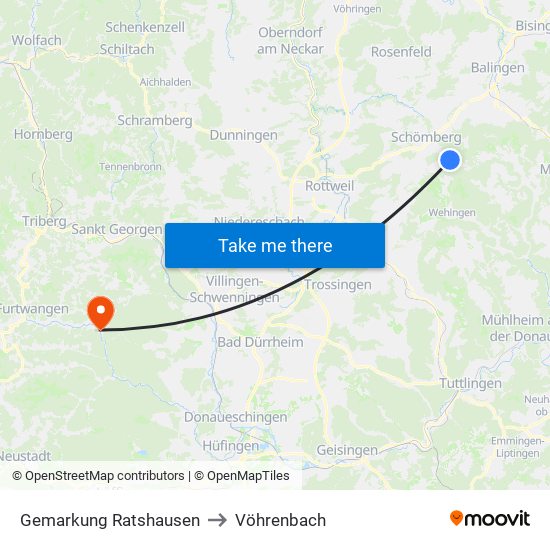 Gemarkung Ratshausen to Vöhrenbach map