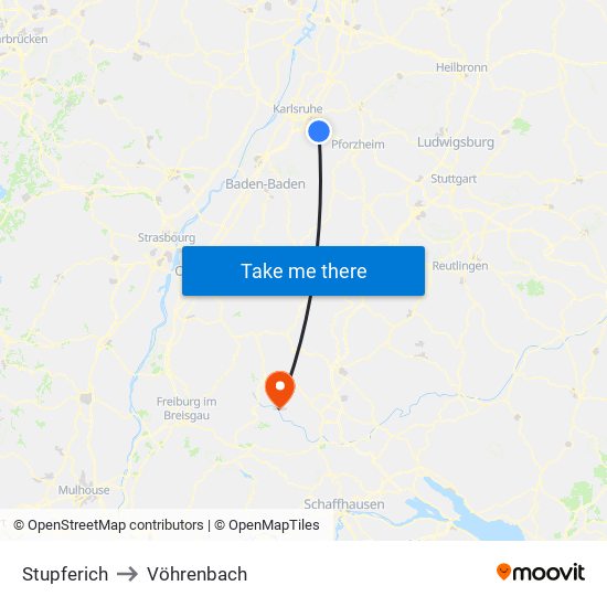 Stupferich to Vöhrenbach map