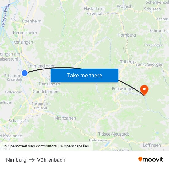 Nimburg to Vöhrenbach map