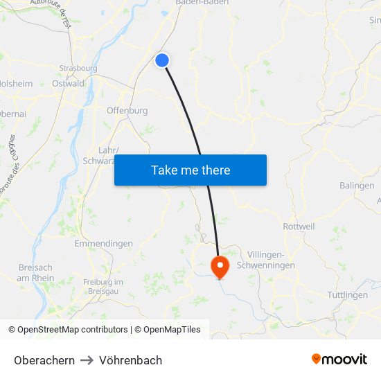 Oberachern to Vöhrenbach map