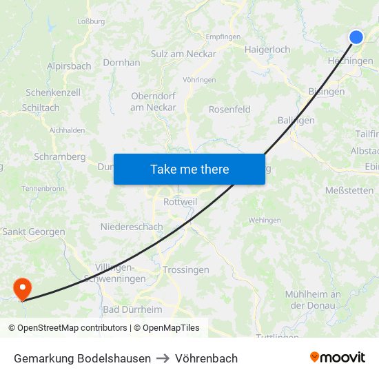 Gemarkung Bodelshausen to Vöhrenbach map