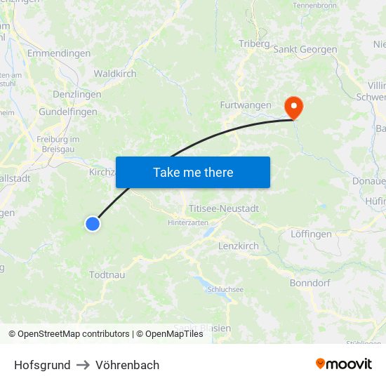 Hofsgrund to Vöhrenbach map