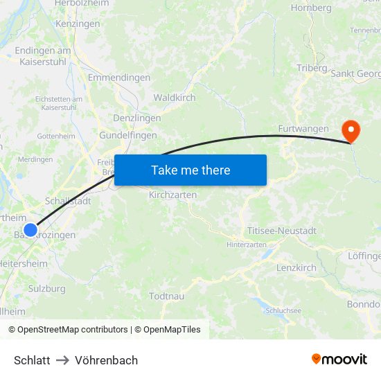 Schlatt to Vöhrenbach map