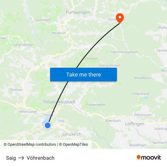 Saig to Vöhrenbach map