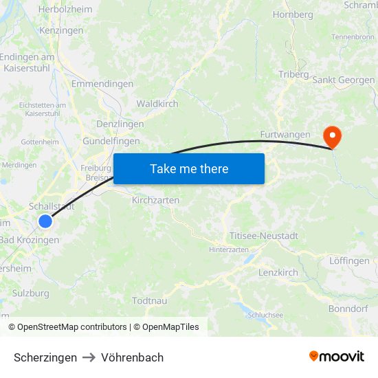 Scherzingen to Vöhrenbach map