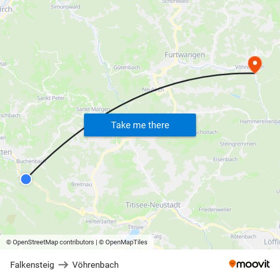 Falkensteig to Vöhrenbach map
