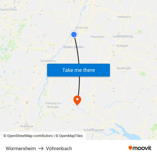 Würmersheim to Vöhrenbach map