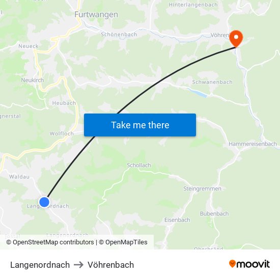 Langenordnach to Vöhrenbach map