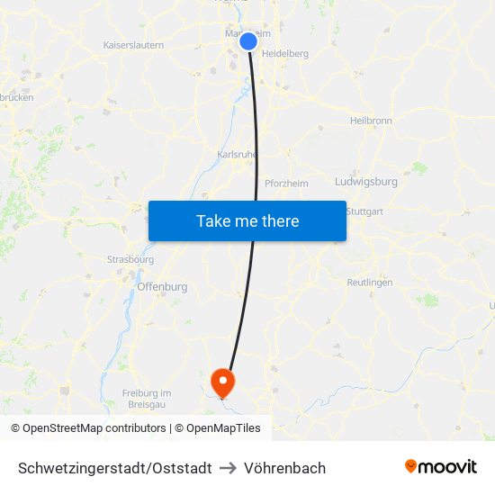 Schwetzingerstadt/Oststadt to Vöhrenbach map