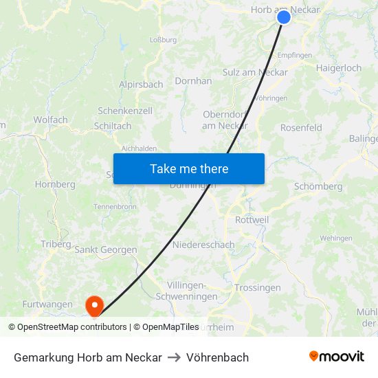 Gemarkung Horb am Neckar to Vöhrenbach map