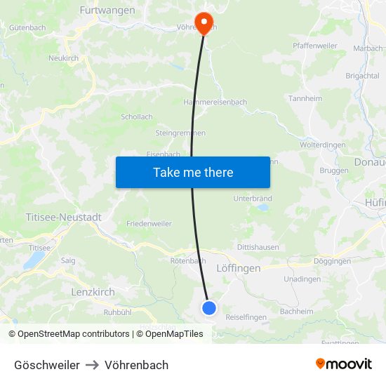 Göschweiler to Vöhrenbach map