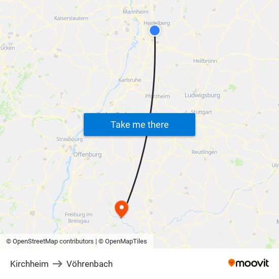 Kirchheim to Vöhrenbach map