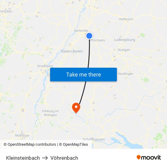 Kleinsteinbach to Vöhrenbach map