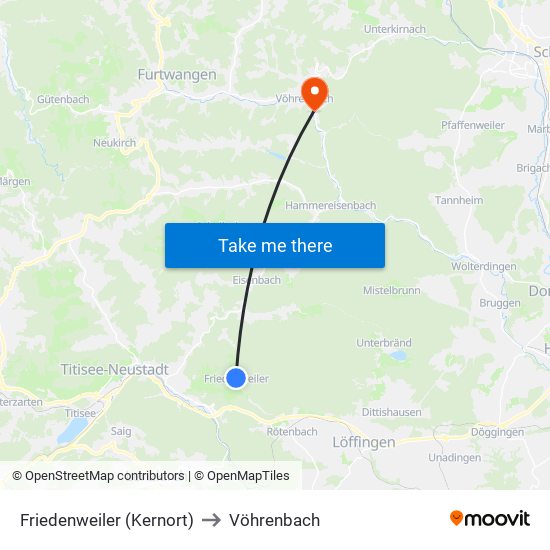 Friedenweiler (Kernort) to Vöhrenbach map