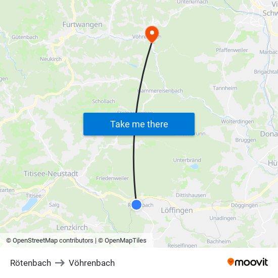 Rötenbach to Vöhrenbach map