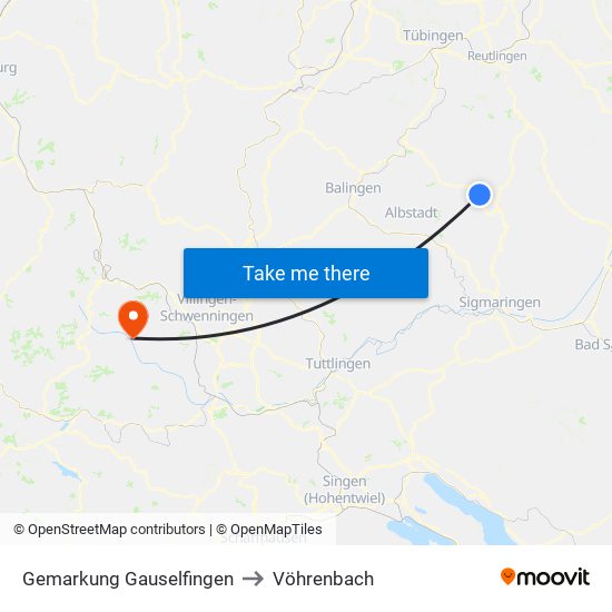 Gemarkung Gauselfingen to Vöhrenbach map