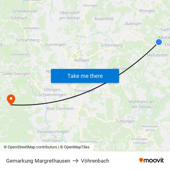 Gemarkung Margrethausen to Vöhrenbach map