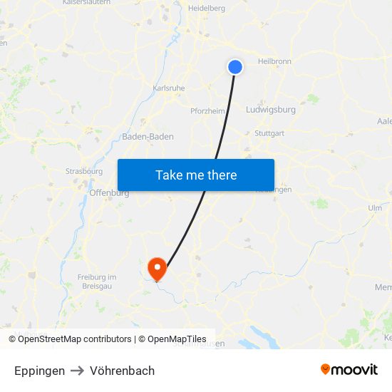 Eppingen to Vöhrenbach map