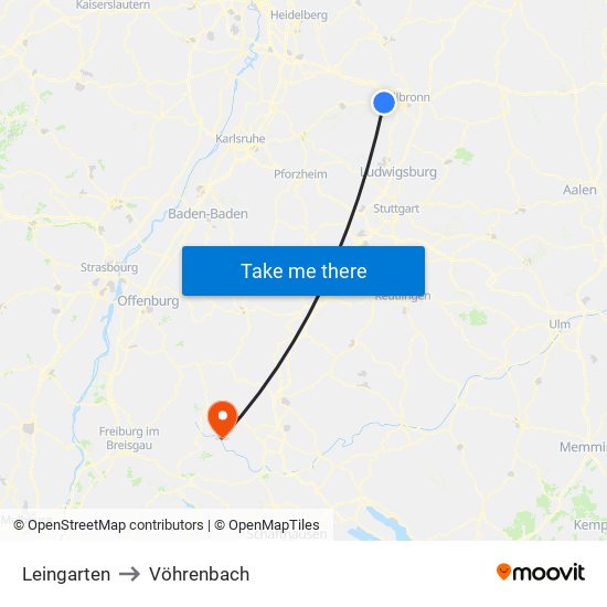 Leingarten to Vöhrenbach map