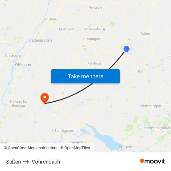 Süßen to Vöhrenbach map