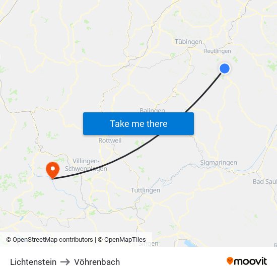 Lichtenstein to Vöhrenbach map