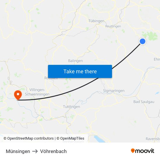 Münsingen to Vöhrenbach map