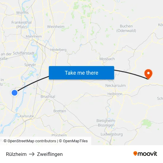 Rülzheim to Zweiflingen map